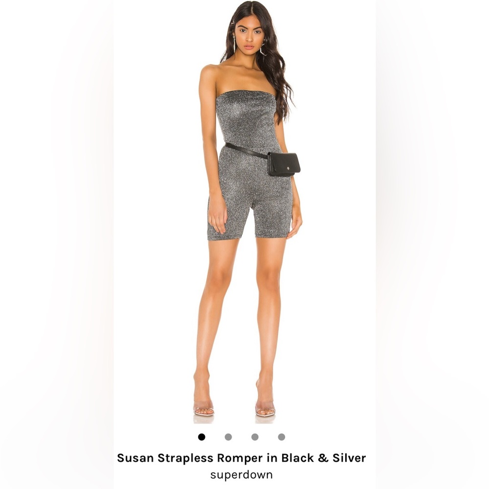 Susan Strapless Romper in black & silver